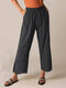 Casual Solid Color Elastic Waist Plus Size Pants With Pockets - Grey