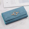Women Faux Leather Solid Multi-function Long Wallet 12 Card Slots Phone Clutch Bags - Light Blue