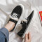 Large Size Women Canvas Solid Color Round Toe Casual Flat Sneakers - Black