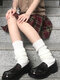 Women Cotton Knitted Solid Color Striped Button Decorated Leg Covers Pile Stockings Tube Socks - Solid White