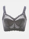 Plus Size Lightly Lined Lace Wireless Long Lined Gather Full Cup Bra For Cool Summer - Grey