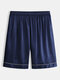 Men Faux Silk Smooth Pajamas Shorts Bathing Thin Solid Color Loose Breathable Home Loungewear Bottoms - Navy
