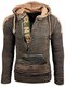 Mens Letter Zipper Front Knitted Hooded Sweater With Kangaroo Pocket - Green