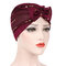 Womens Sequins Beanie Hats Casual Flexible Caps Muslim Headband - Rose Red