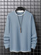 Mens Contrast Patchwork Waffle Knit Casual Long Sleeve T-Shirts - Blue