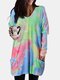 Tie Dye O-neck Long Sleeve Casual Plus Size Blouse With Pockets - Green