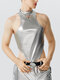 Mens Metallic Half-Collar Solid Sleeveless Bodysuit - Silver