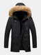 Mens Multi-Pocket Detachable Faux Fur Hooded Thicken Warm Down Parkas - Black