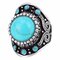 Vintage Finger Ring Blue Turquoise Crystal Geometric Antique Silver Rings Ethnic Jewelry for Men - Blue