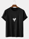 Mens Heart Print Crew Neck Loose Casual Cotton Short Sleeve T-Shirts - Black