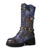 Socofy Retro Rivet Buckle Floral Embossed Leather Side-zip Comfy Warm Lining Platform Mid Calf Boots - Blue