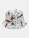 Unisex Cotton Cartoon Print Double-sided Wearable Foldable Sunscreen Bucket Hat - White