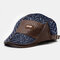 Men Woolen Leather Patchwork Fashion Beret Flat Cap Personality Forward Hat - Blue