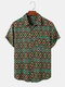 Mens Vintage Argyle Print Chest Pocket Short Sleeve Shirts - Green