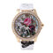 Full Rhinestone Flower Leather Watch Lady Casual Floral Quartz Wristwatch Gift for Her - White