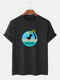 Mens 100% Cotton Cartoon Dinosaur Graphic Print Breathable Thin Casual T-Shirt - Black