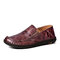 Men Business Casual Handmade Stitching Leather Flats - Brown