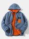Mens Applique Back Letter Embroidered Loose Teddy Hooded Jackets - Blue