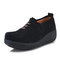 Women Casual Soft Suede Leather Round Toe Slip On Shake Shoes - Black