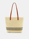 Women Straw Sweet Casual Beach Handbag Large Capacity With Cell Phone Pocket Fashion Bag - Brown