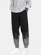 Mens Texture Ombre Letter Print Casual Drawstring Pants With Pocket - Black