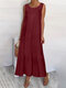 Casual Solid Color Ruffled Hem O-neck Pleated Long Maxi Tiered Dress - Wine Red