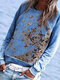 Butterflies Print Long Sleeve O-neck Casual Sweatshirt For Women - Blue