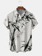Kurzarmhemden mit Revers und Revers für Herren mit chinesischer Tinte und Bambusdruck - Weiß