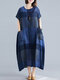 Vintage Plaid Print Short Sleeve Plus Size Dress with Pockets - Blue
