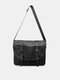 Menico Unisexual Artificial Leather Vintage Large Capacity Multi Slot Messenger Bag Durable Crossbody Bag - Black