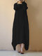 Vintage Asymmetrical Pure Color Long Sleeve Maxi Dresses - Black