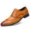 Men Brogue Carved Lace Up Oxfords Business Dress Wedding Shoes - Yellow