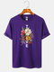Mens Vintage Rose Letter Printing Loose Cotton Short Sleeve T-Shirts - Purple