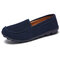 Women Comfy Walking Leather Round Toe Flat Loafers - Blue