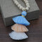 Bohemian Hit color Three-layer Stereoscopic Tassel Pendant Necklace Handmade Wooden Beaded Long Sweater Chain - Light Blue
