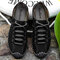 Large Size Men Stitching Microfiber Leather Hollow Out Casual Sandals - Black