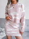Cloud Pattern Drop Shoulder Knit Two Pieces Sweater Skirt Set - Pink
