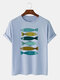 Mens Opposite Fishes Pattern Short Sleeve 100% Cotton T-shirts - Blue