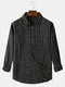 Mens Plain Striped Lapel Collar Casual Simple Thin Long Sleeve Shirts - Black