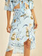 Floral Print Asymmetrical Mid-length Casual Skirt for Women - Light blue