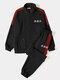 Mens Side Stripe Character Embroidery Zip Jacket Corduroy Two Pieces Outfits - Black
