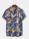 Mens Tropical Floral Forest Parrot Print Short Sleeve Shirts - Blue
