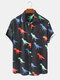 Mens Colorful Cartoon Dinosaur Print Breathable Light Short Sleeve Shirts - Black