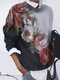 Langärmliges O-Ausschnitt-Sweatshirt mit Ombré-Kalikomuster für Damen - Grau