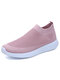 Plus Size Women Walking Breathable Air Mesh Knit Slip On Sneakers Trainers Shoes - Pink