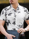 Mens Floral Print Lapel Button Up Short Sleeve Shirt - Gray