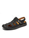 Menico Men Cap Toe Hand Stitching Comfy Breathable Soft Fisherman Beach Sandals - Black