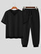 Mens Japan Contrast Drawstring Two Pieces Outfits - Preto