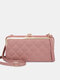 Women Faux Leather Fashion Argyle Large Capacity Multifunction Crossbody Bag Shoulder Bag - Pink