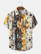 Mens All Over Abstract Plant Print Cotton Holiday Short Sleeve Shirts - Yellow